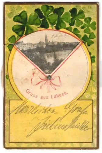 Revolver-AK Lübeck, Marktplatz, Hafenpartie mit Dampfer, Mühlenteich