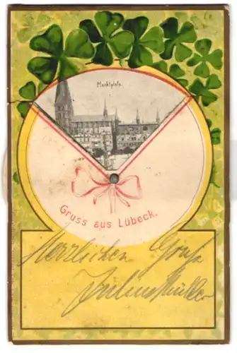 Revolver-AK Lübeck, Marktplatz, Hafenpartie mit Dampfer, Mühlenteich