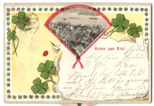 Revolver-AK Kiel, Bahnhof, Dampfer SMS Hohenzollern u. amerk. Flaggschiff Kearsage