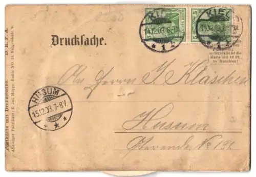 Revolver-AK Kiel, Bahnhof, Dampfer SMS Hohenzollern u. amerk. Flaggschiff Kearsage