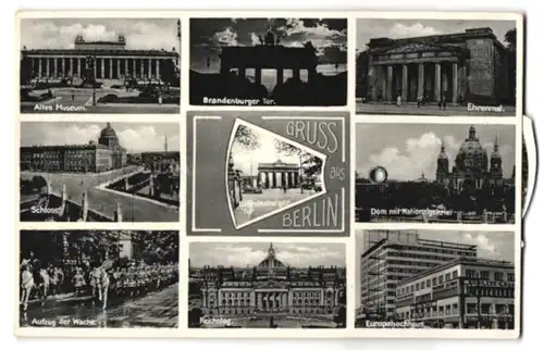 Revolver-AK Berlin, Brandenburger Tor, Reichstag, Kanzlerecke, Altes Museum