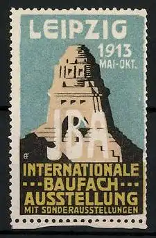Reklamemarke Leipzig, Intern. Baufach-Ausstellung mit Sonderausstellungen IBA 1913, Völkerschlachtdenkmal
