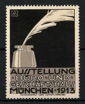 Reklamemarke München, Ausstellung Büro und Geschäftshaus 1913, Feder im Tintenfass