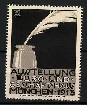 Reklamemarke München, Ausstellung Büro und Geschäftshaus 1913, Feder im Tintenfass