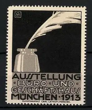 Reklamemarke München, Ausstellung Büro und Geschäftshaus 1913, Feder im Tintenfass