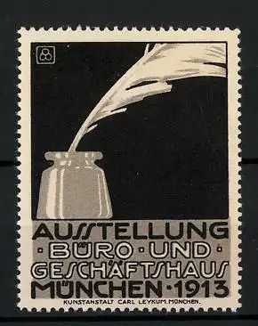 Reklamemarke München, Ausstellung Büro und Geschäftshaus 1913, Feder im Tintenfass
