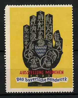 Reklamemarke München, Ausstellung Das bayerische Handwerk 1912, Messelogo Hand
