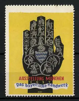 Reklamemarke München, Ausstellung Das bayerische Handwerk 1912, Messelogo Hand