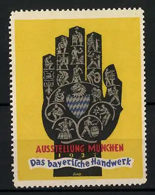 Reklamemarke München, Ausstellung Das bayerische Handwerk 1912, Messelogo Hand