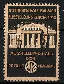 Reklamemarke Leipzig, Internationale Baufach-Ausstellung 1913, Messelogo & antikes Gebäude