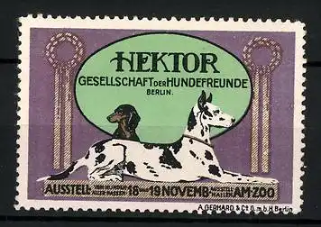 Reklamemarke Berlin, Ausstellung Hektor Gesellschaft der Hundefreunde, Dogge & Dackel