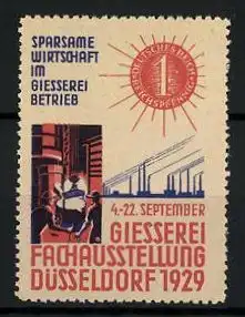 Reklamemarke Düsseldorf, Giesserei-Fachausstellung 1929, Fabrik, Schmiede, 1 Pfennig-Münze