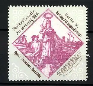 Reklamemarke Berlin, Gewerbe-Ausstellung 1896, Germania & Hermes, Eisenbahn
