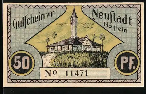 Notgeld Neustadt in Holstein 1921, 50 Pfennig, Augusta Victoria Warte
