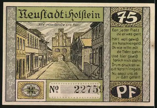 Notgeld Neustadt in Holstein 1921, 75 Pfennig, Der grosse Brand von 1817