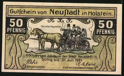 Notgeld Neustadt in Holstein 1921, 50 Pfennig, Am Hafen, Die alten Neustädter