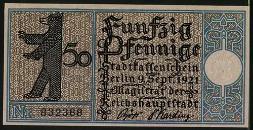 Notgeld Berlin 1921, 50 Pfennig, Prenzlauer Berg, Mühlenberg im Jahr 1822