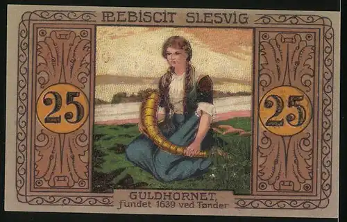 Notgeld Tondern 1920, 25 Pfennig, Frau mit goldenem Horn