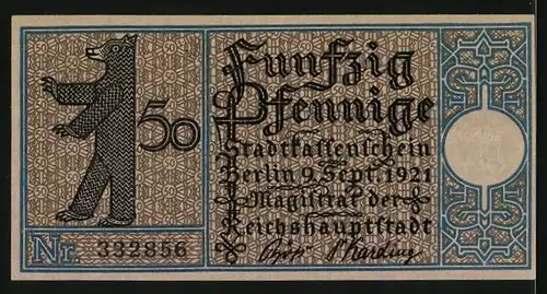 Notgeld Berlin 1921, 50 Pfennig, Hafen Spandau um 1800