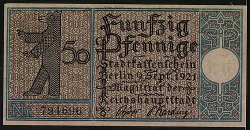 Notgeld Berlin 1921, 50 Pfennig, Wilmersdorf, Jagdschloss Grunewald