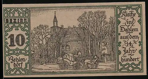 Notgeld Berlin 1921, 50 Pfennig, Kirche in Dahlem, Zehlendorf