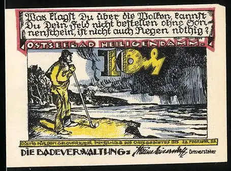 Notgeld Heiligendamm 1922, 10 Pfennig, Mann blickt auf stürmische See