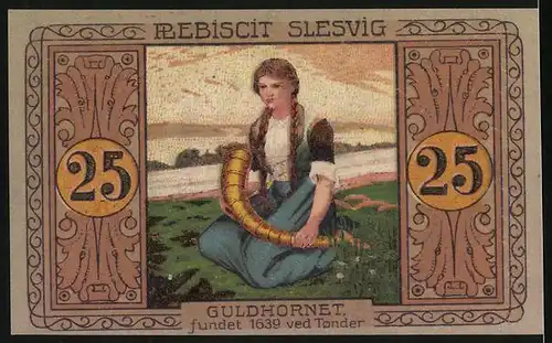 Notgeld Tondern 1920, 25 Pfennig, Frau mit goldenem Horn