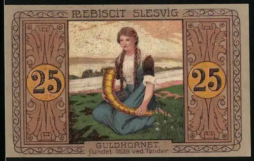 Notgeld Tondern 1920, 25 Pfennig, Frau mit goldenem Horn, Guldhornet