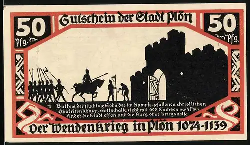 Notgeld Plön 1921, 50 Pfennig, Der Wendenkrieg in Plön, Buthue, Sohn des König Gottschalk