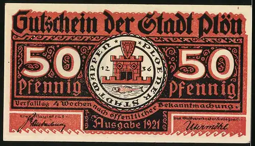 Notgeld Plön 1921, 50 Pfennig, Der Wendenkrieg in Plön, Buthue, Sohn des König Gottschalk