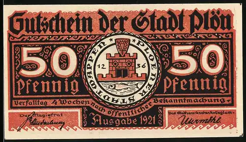 Notgeld Plön 1921, 50 Pfennig, Der Wendenkrieg in Plön, Buthue, Krutos Frau Slavina und Heinrich