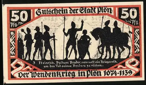 Notgeld Plön 1921, 50 Pfennig, Der Wendenkrieg in Plön, Heinrich, Buthues Bruder