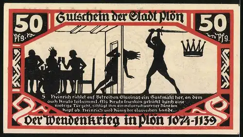 Notgeld Plön 1921, 50 Pfennig, Der Wendenkrieg in Plön, Tötung Krutos