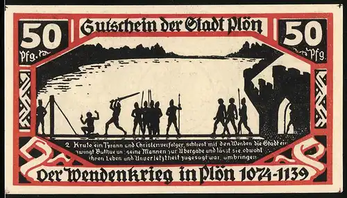 Notgeld Plön 1921, 50 Pfennig, Der Wendenkrieg in Plön, Angriff Krutos