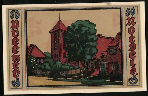 Notgeld Preetz in Holstein 1921, 50 Pfennig, Ansicht mit Kirche