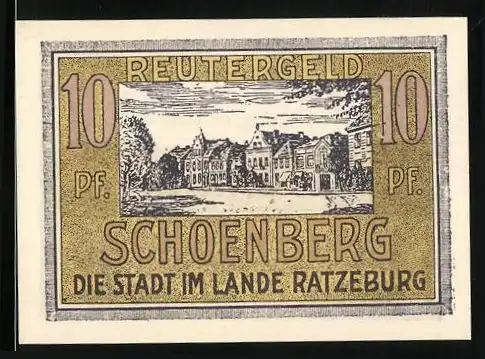 Notgeld Schönberg /Ratzeburg 1922, 10 Pfennig, Strassenpartie