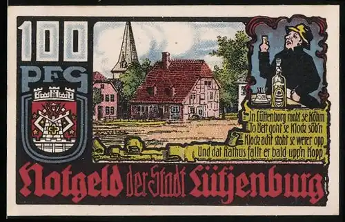 Notgeld Lütjenburg 1921, 100 Pfennig, Ortspanorama und Kirche