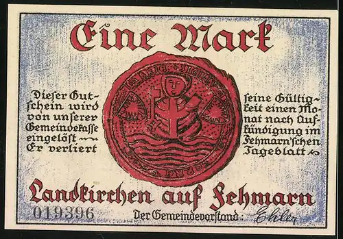 Notgeld Landkirchen auf Fehmarn, 1 Mark, Der Landesblock