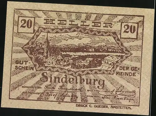 Notgeld Sindelburg 1920, 20 Heller, Junge Bäuerin auf dem Feld