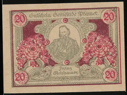 Notgeld Pramet 1920, 20 Heller, Franz Stelzhamer