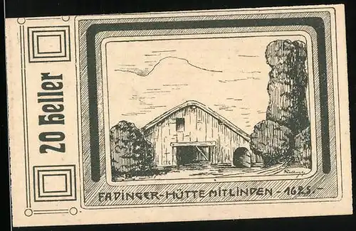 Notgeld St. Agatha 1920, 20 Heller, Fadinger-Hütte mit Linden