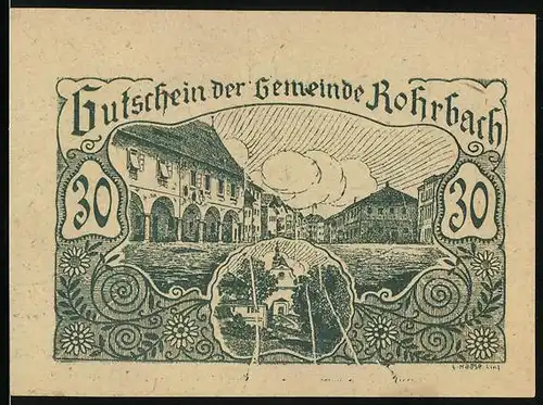 Notgeld Rohrbach 1920, 30 Heller, Strassenpartie