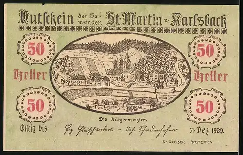 Notgeld St. Martin a. D. und Karlsbach 1920, 50 Heller, Ortspanorama
