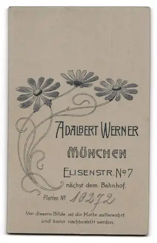 Fotografie Adalbert Werner, München, Elisenstr. 7, Bürgerlicher Knabe mit Oberlippelflaum und breiter Krawatte