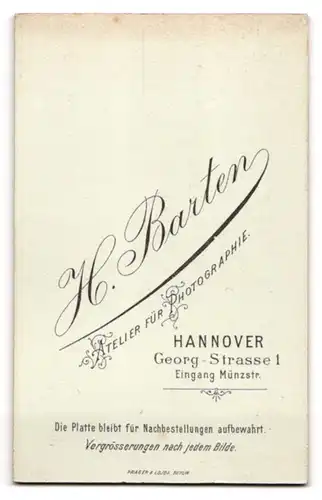 Fotografie H. Barten, Hannover, Georg-Strasse 1, Hübscher junger Mann mit Schnurrbart