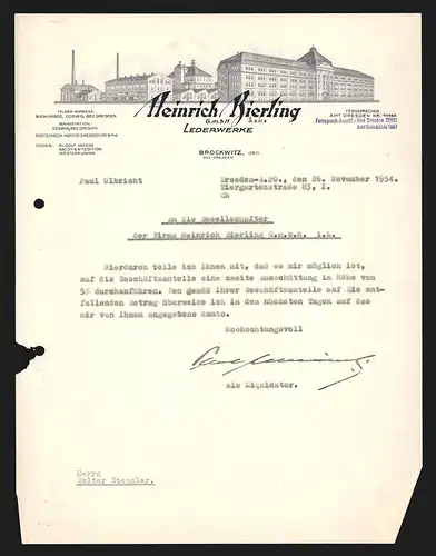 Rechnung Brockwitz 1954, Heinrich Rierling GmbH, Lederwerke, Gesamtansicht des Fabrikgeländes