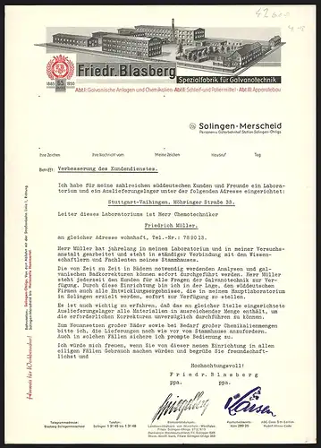 Rechnung Solingen-Merscheid, Friedr. Blasberg, Spezialfabrik für Galvanotechnik, Modell des Fabrikgeländes