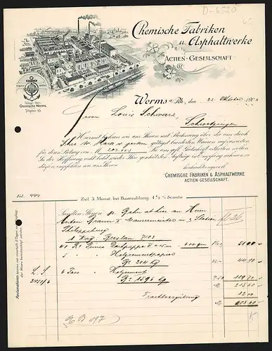 Rechnung Worms a. Rh. 1902, Chemische Fabriken u. Asphaltwerke, GmbH, Das Fabrikgelände aus der Vogelschau