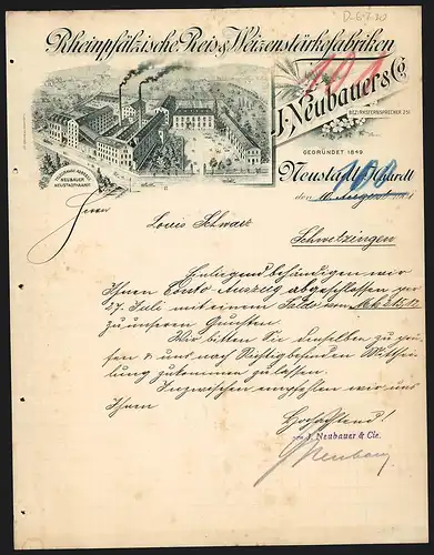 Rechnung Neustadt a. Haardt 1901, J. Neubauer & Co., Rheinpfälzische Reis- & Weizenstärkefabrik, Das Betriebsgelände