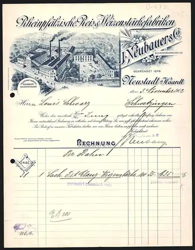 Rechnung Neustadt a. Haardt 1902, J. Neubauer & Co., Rheinpfälzische Reis- & Weizenstärkefabrik, Das Betriebsgelände